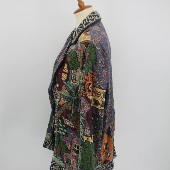 Vintage Blanket Jacket Knit Metal Coin Button L - Picture 6 of 10